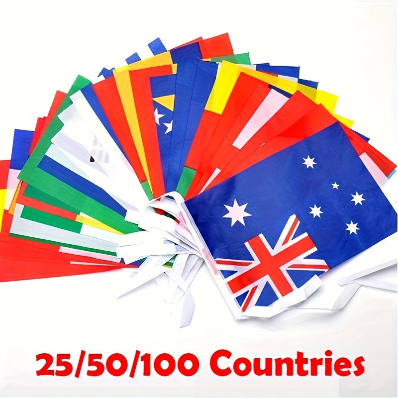 International Flag Banner for Room Decor 25/50/100 Flags Polyester for Events