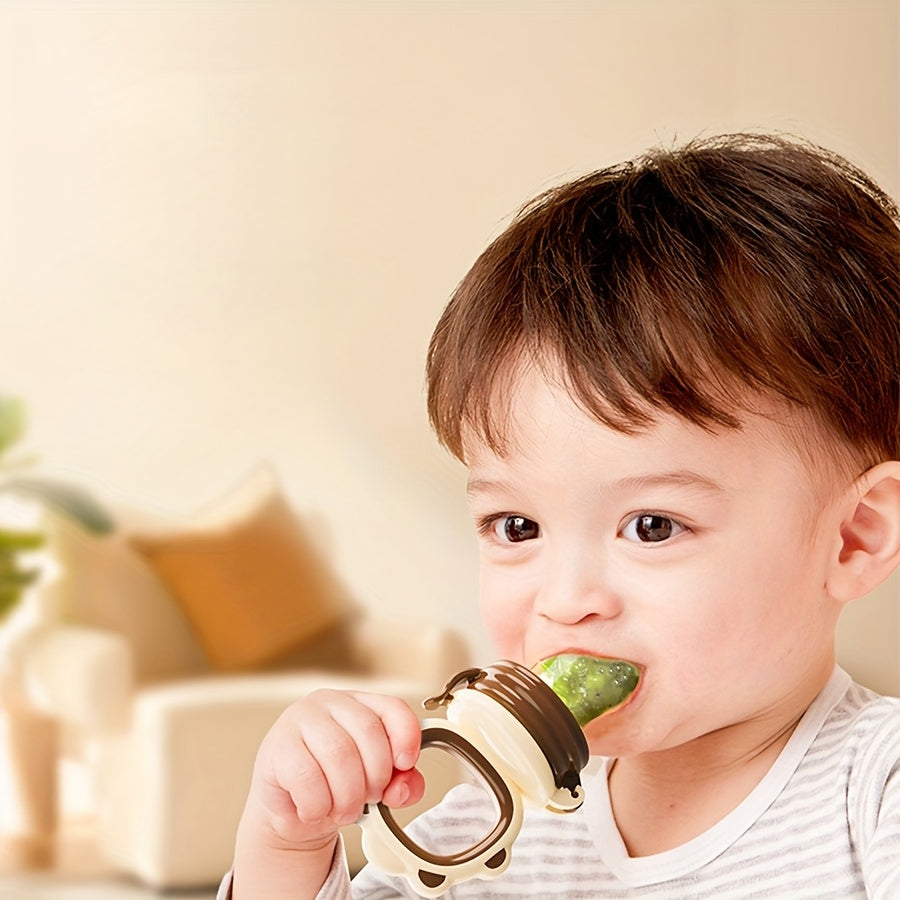 Baby Fruit and Vegetable Feeder with Silicone Mesh for Teething and Juice Feeding Cartoon Lion Design