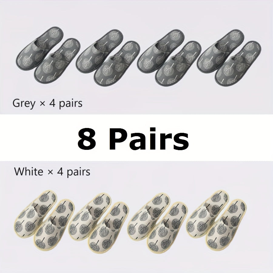 8 Pairs Women's Linen Home Slippers Gray White EVA Soles All Seasons