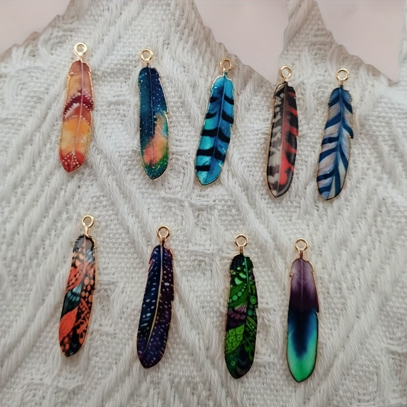 Set of 10 Feather-Shaped Alloy Pendants for Jewelry Making Keychains Necklaces Earrings