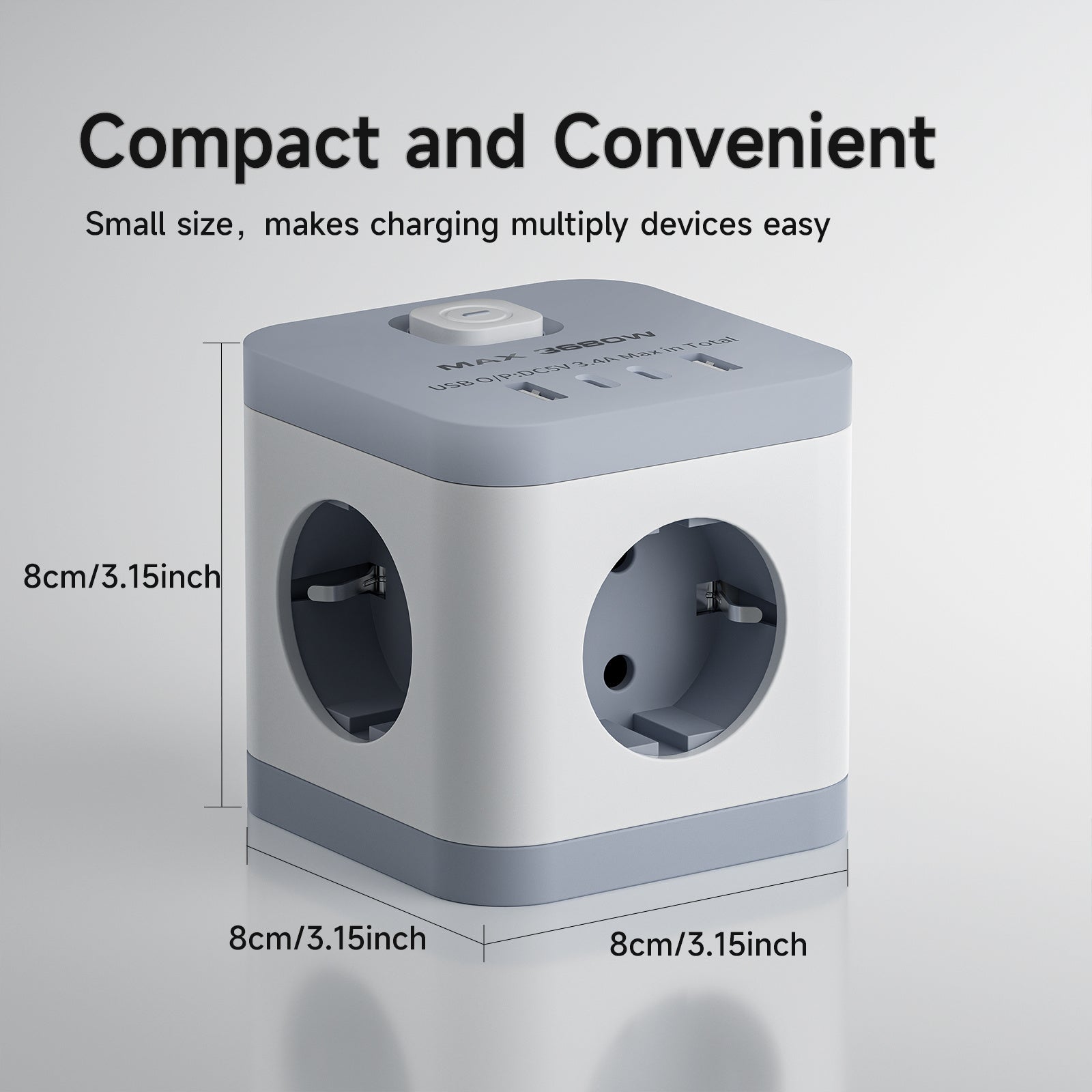Power Strip with USB Port European Plug 220V 16A 3680W Travel Power Adapter