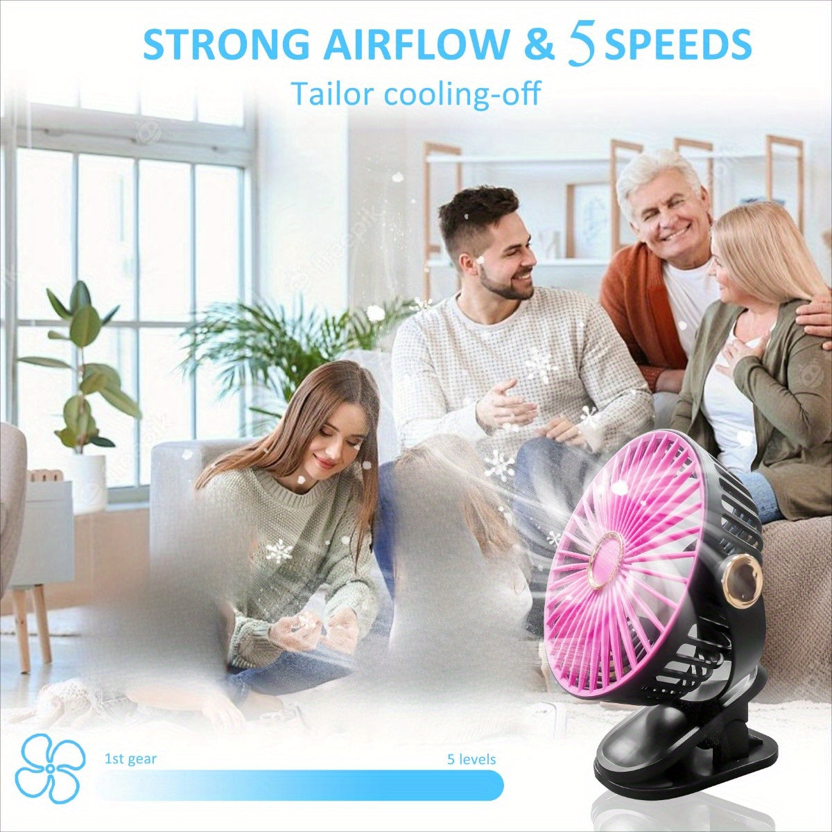 Rechargeable LED Camping Fan with 5-Speed Adjustable Air Circulation and 360° Rotation