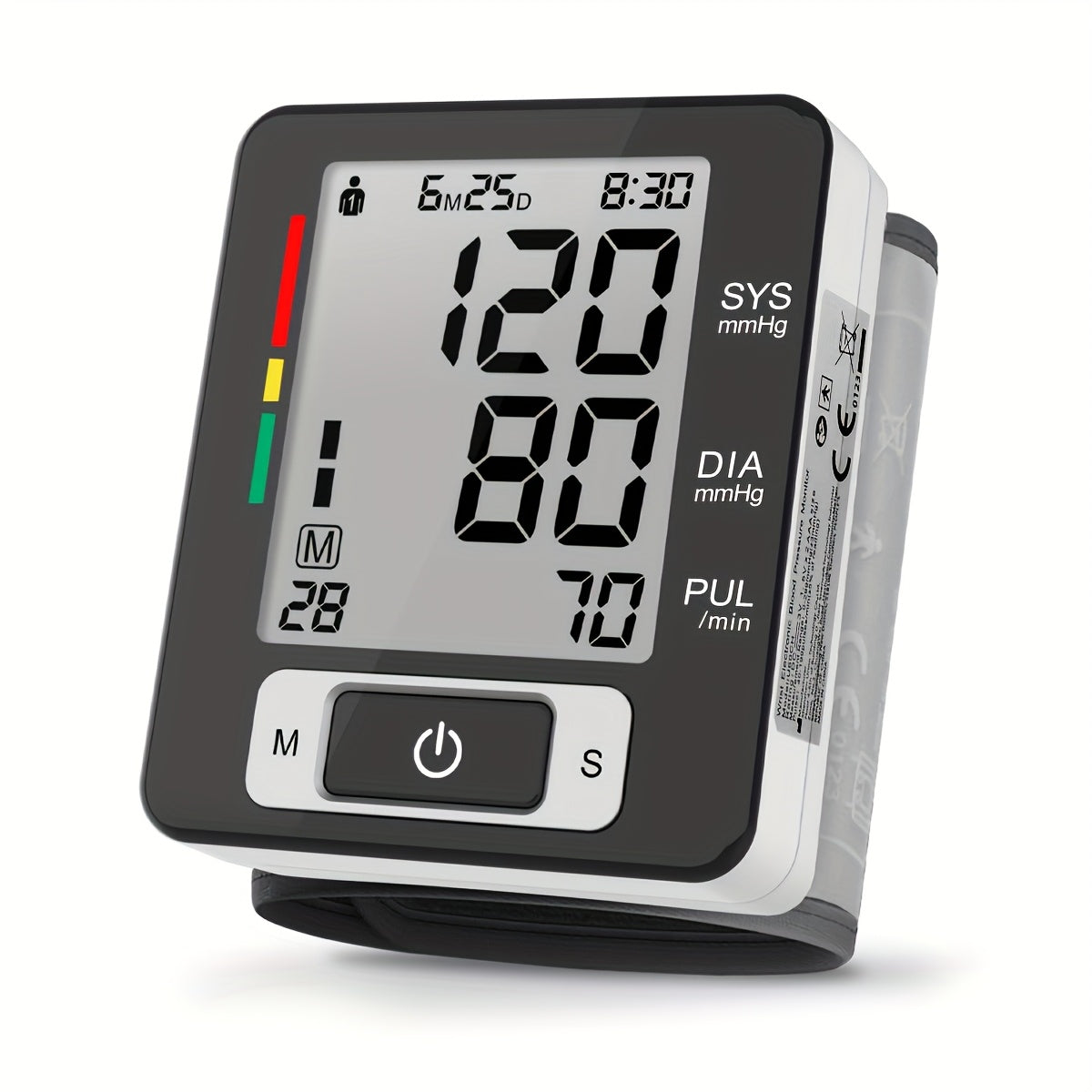 Portable Digital Wrist Blood Pressure Monitor with Large LCD Display Adjustable Strap White