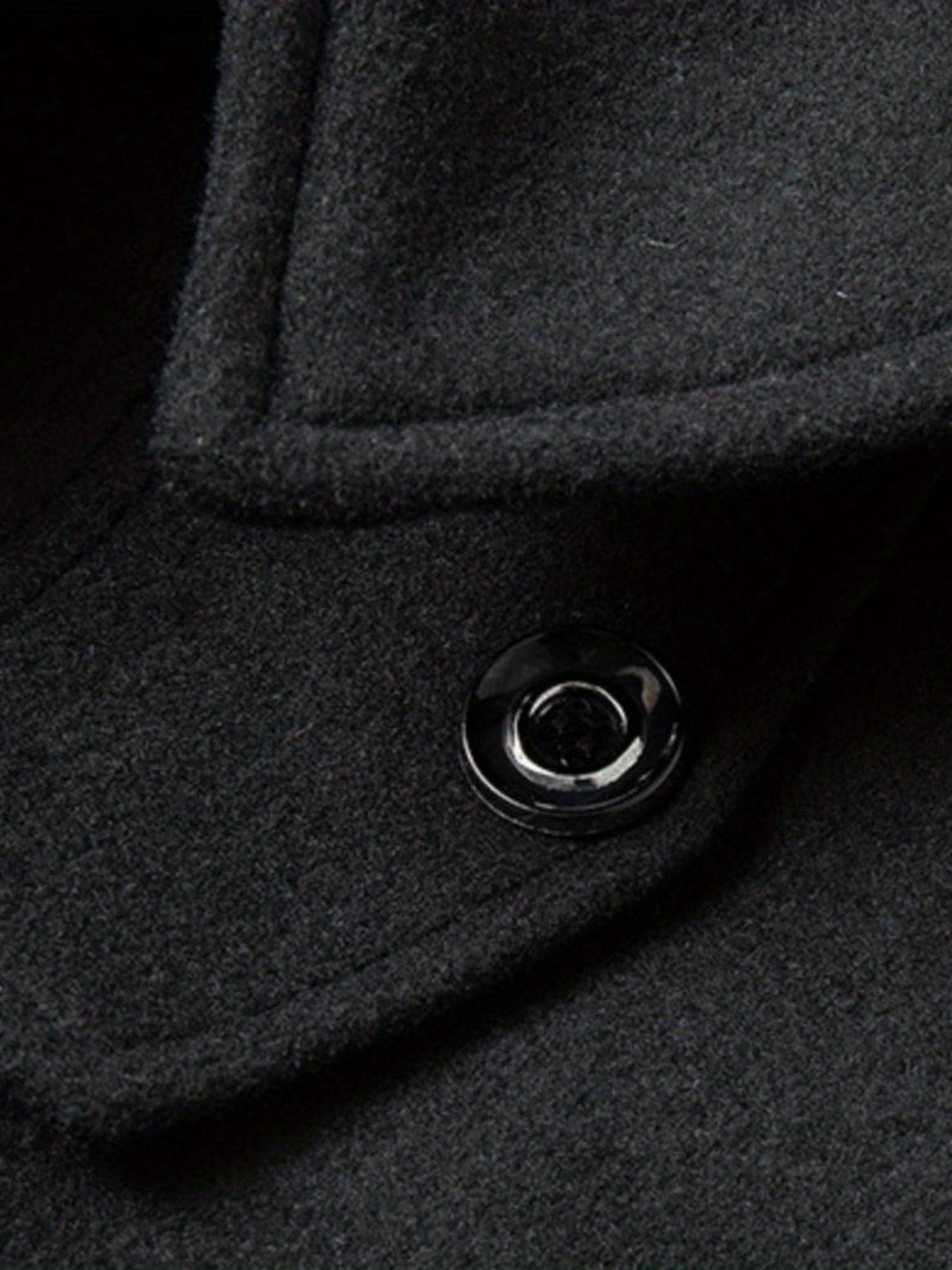 Plus Size Men's Double Collar Wool-Polyester Jacket with Faux Pockets for Fall Winter