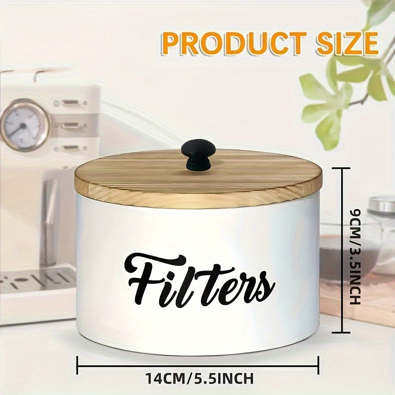 Rustic Coffee Filter Paper Storage Container with Wooden Lid Dustproof Organizer
