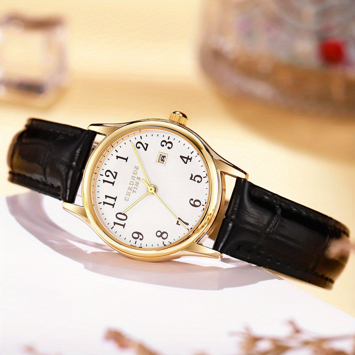 Women's Elegant Watch Faux Leather Strap Calendar Automatic Quartz Digital Sleek Design