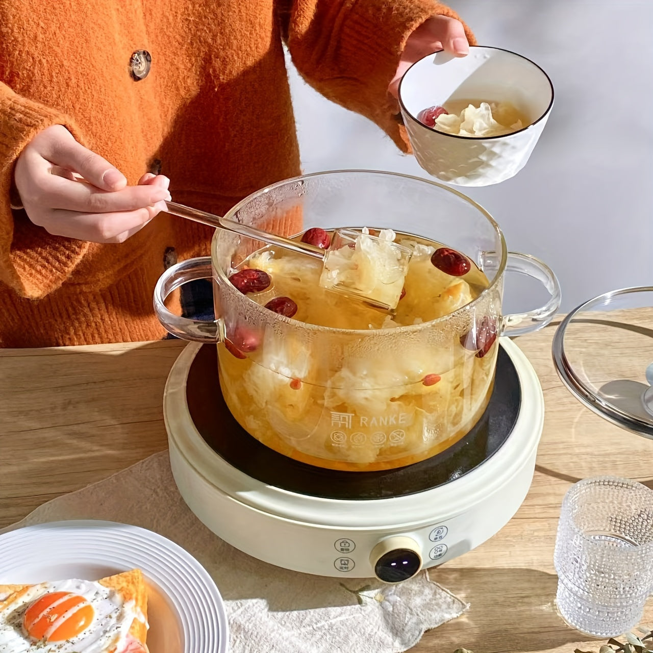 Borosilikat shisha pechka uchun idish, induksiya mos, quvvat talab qilinmaydi