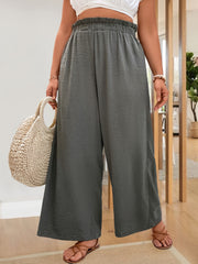 Women's Plus Size Wide Leg Pants Polyester High Rise Elastic Waist Summer