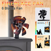 Portable Aluminum Fireplace Fan, 6-Blade, Silent, Energy-Saving Indoor Outdoor