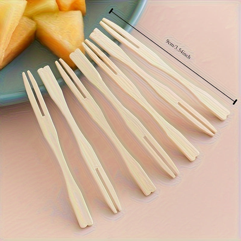8.64cm Disposable Bamboo Forks for Appetizers Charcuterie Small Bites BBQ Table Settings