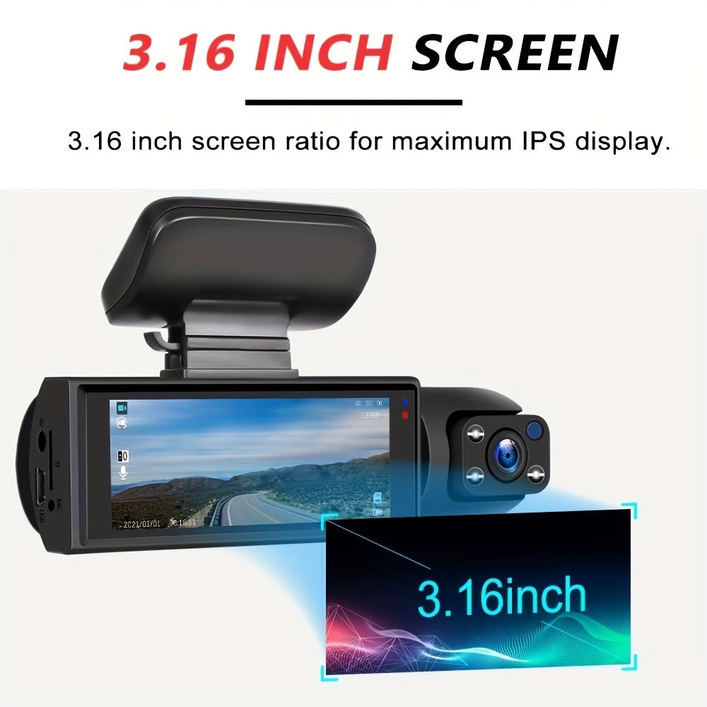 Car Dash Cam Front and Inside 1080P Night Vision Loop Recorder Wide Angle