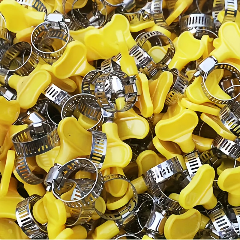 12 Stainless Steel Hose Clamps with Yellow Plastic Handles for Plumbing Automotive Repair
