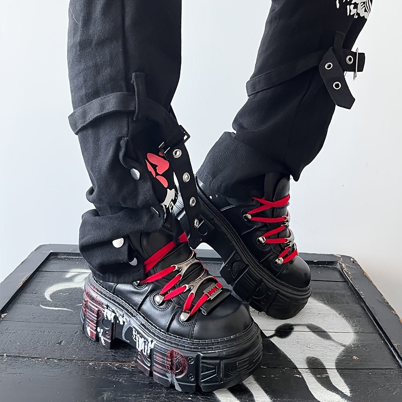 Women's Y2K Punk Platform Ankle Boots Black Synthetic High Heel Shoes