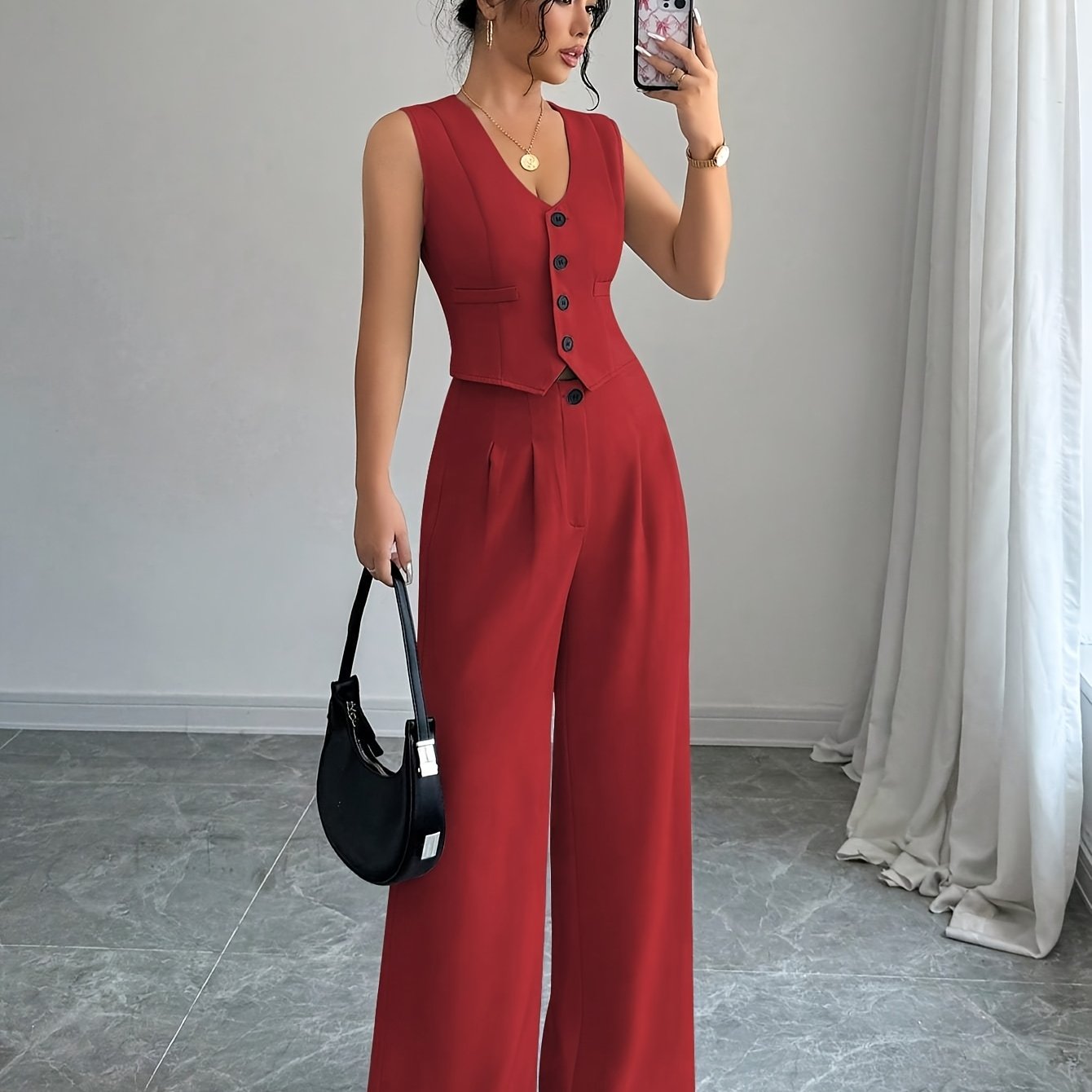 Women's V-Neck Solid Color Blazer Regular Fit Button Detail Spring Fall Polyester