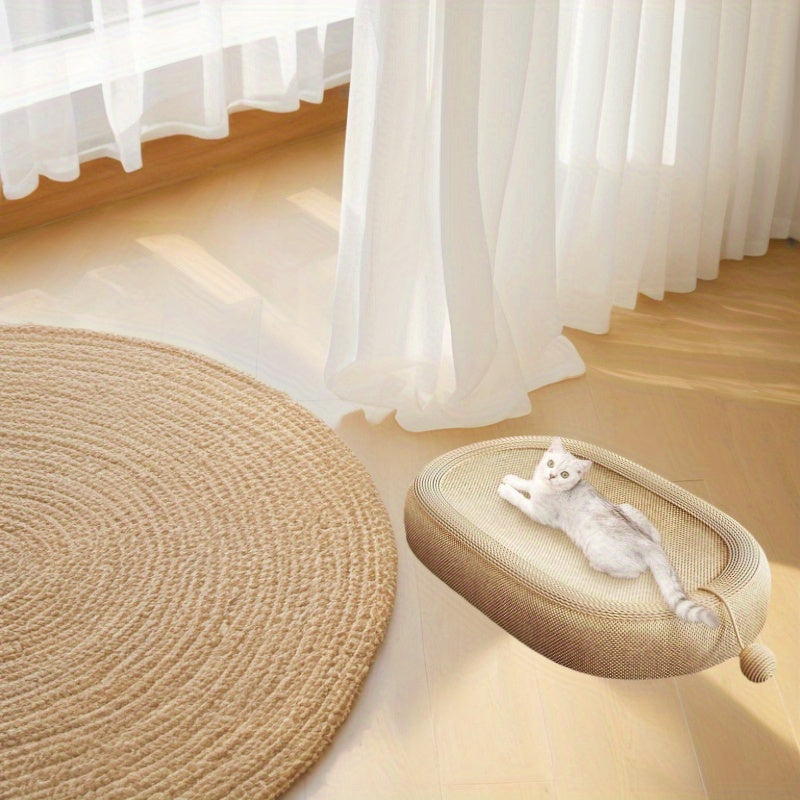 Durable Oval Cat Scratching Post with Sisal Rope Enclosed Design for Healthy Scratching