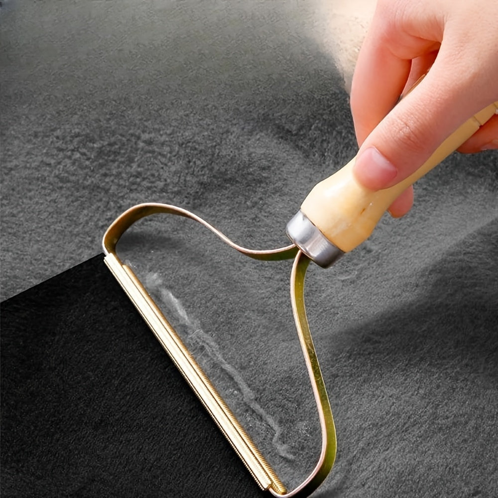 Removedor de pelusas para cabello y ropa con mango de madera, herramienta de doble cara de acero inoxidable