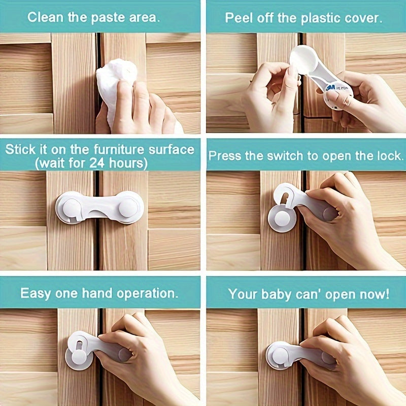 Set of 12 White Cabinet Door Locks with Adhesive Secure Drawer and Cupboard Locks