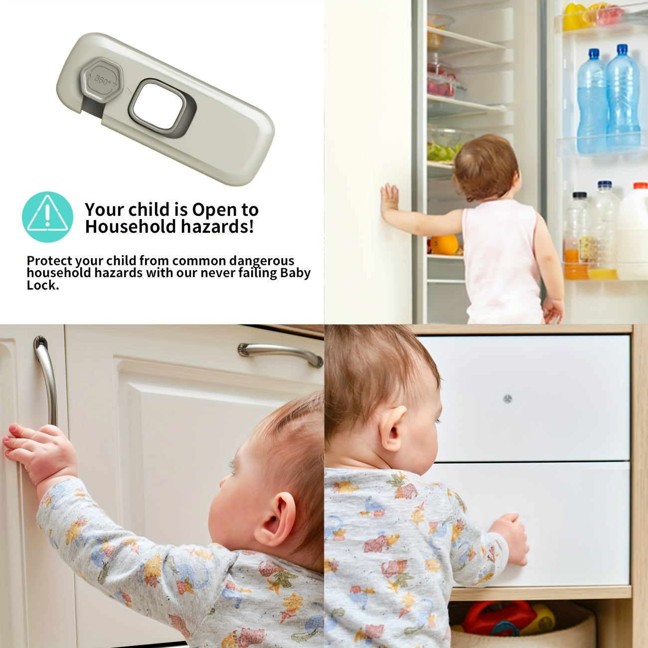 Set of 5 Child Safety Locks for Refrigerator Cupboards Drawers Non-Toxic PVC Durable Adhesive