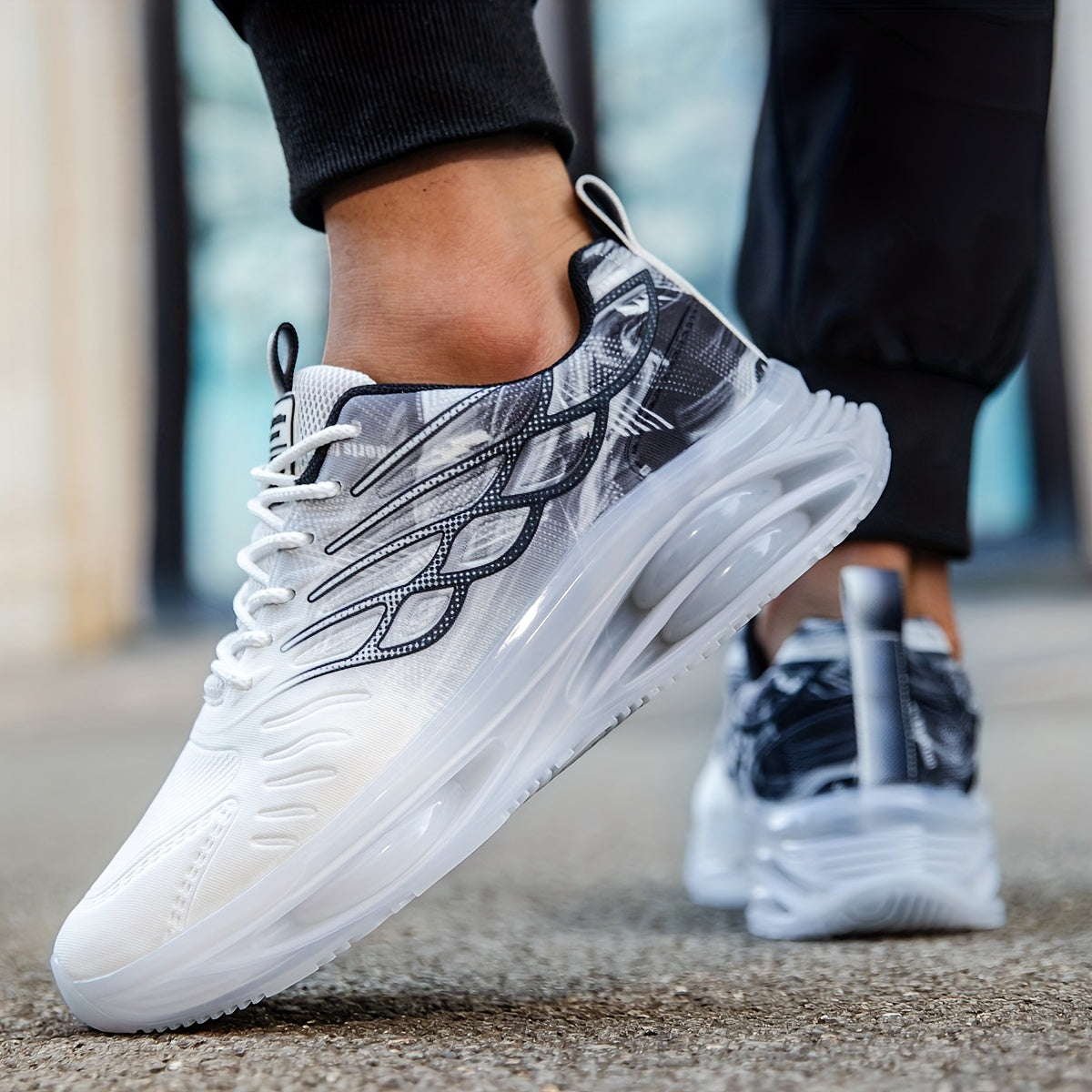 Men's Air Cushion Sneakers with Wing Pattern Non-Slip Lace-Up Casual Sports All-Season