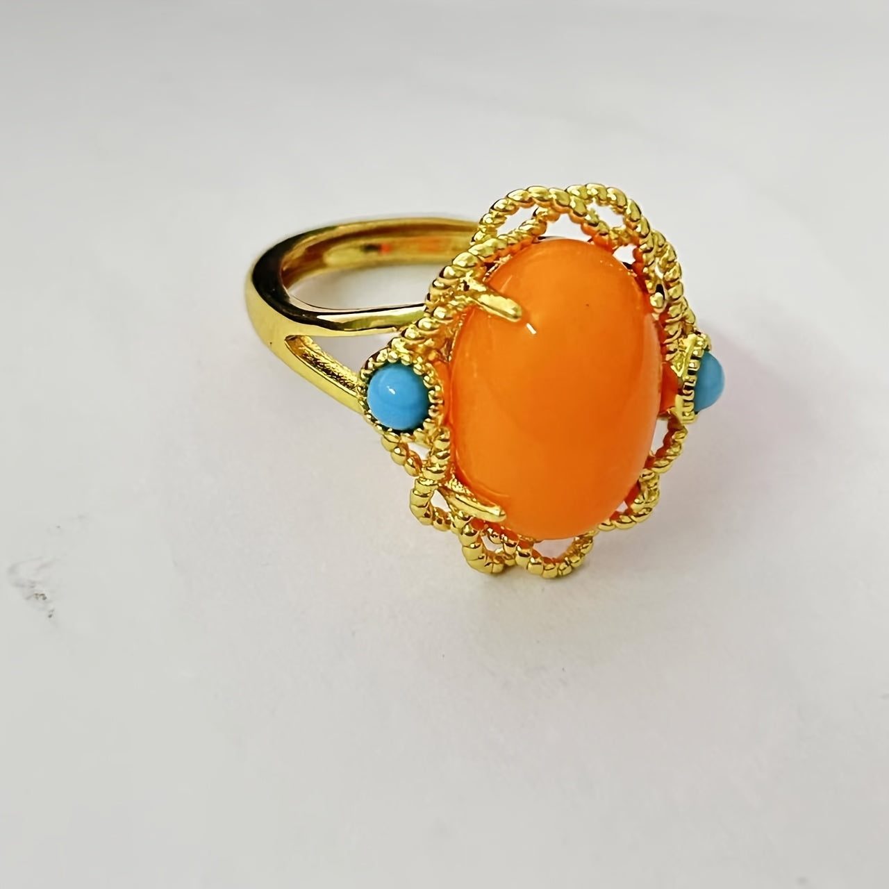 Vintage Claddagh uzuk sun'iy amber va turkuaz bilan 18K qimmatbaho metall bilan qoplangan kumush, sozlanadigan zargarlik buyumlari