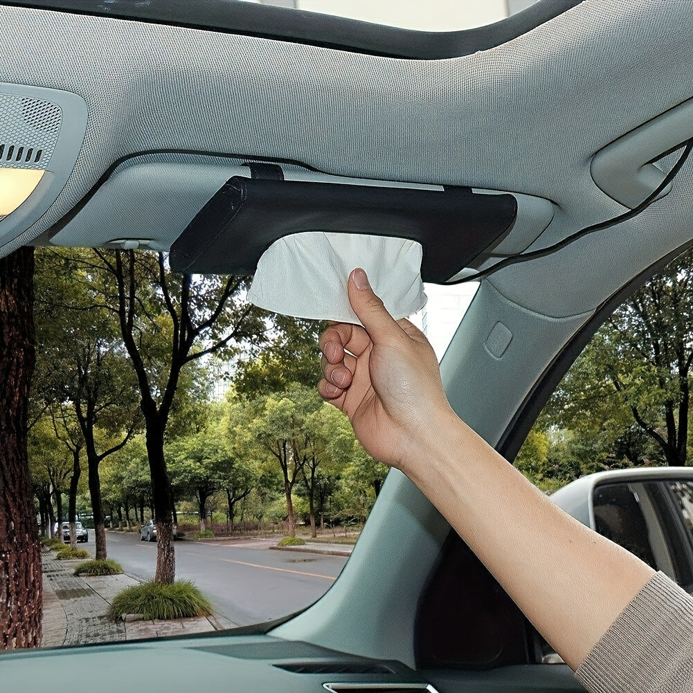 Car Visor Tissue Holder PU Leather Hanging Paper Towel Dispenser with Mask Pocket