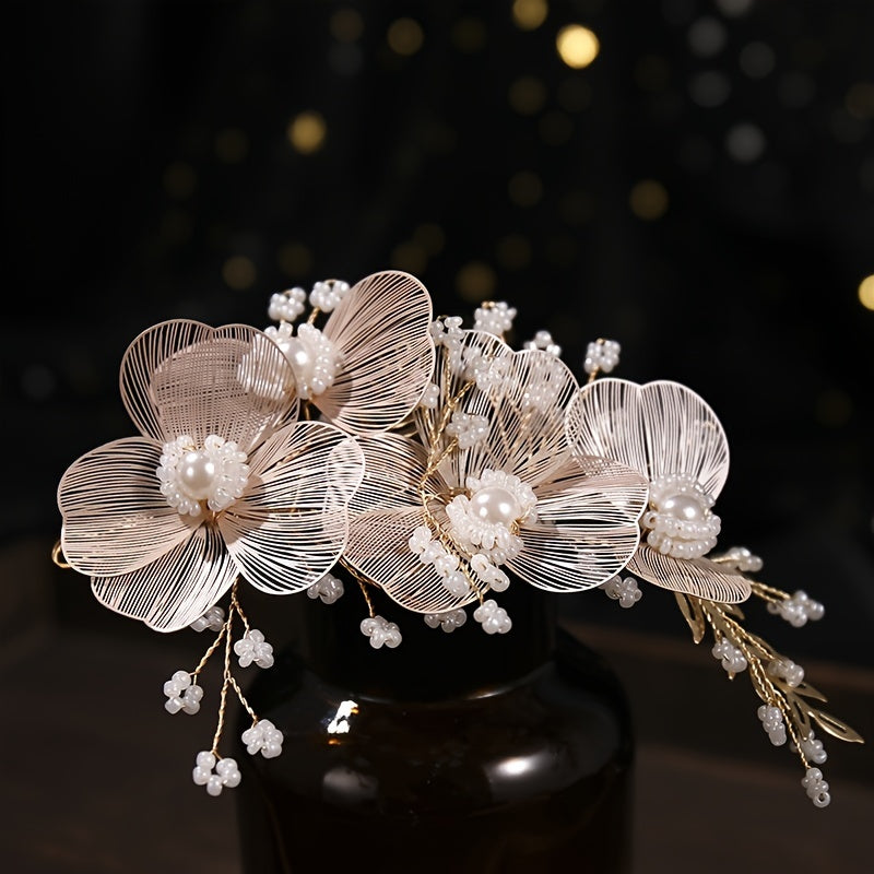 Wedding Hair Accessory for Women Faux Pearl Flower Headband Bridal Bridesmaid Party