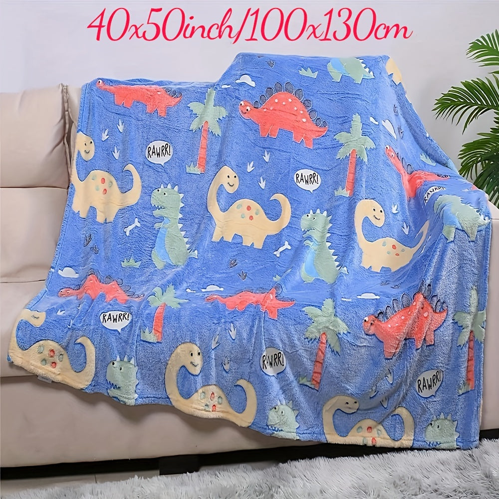 Kids' Glow-in-the-Dark Dinosaur Blanket with Cartoon Dinos and Palm Trees in 3 Sizes
