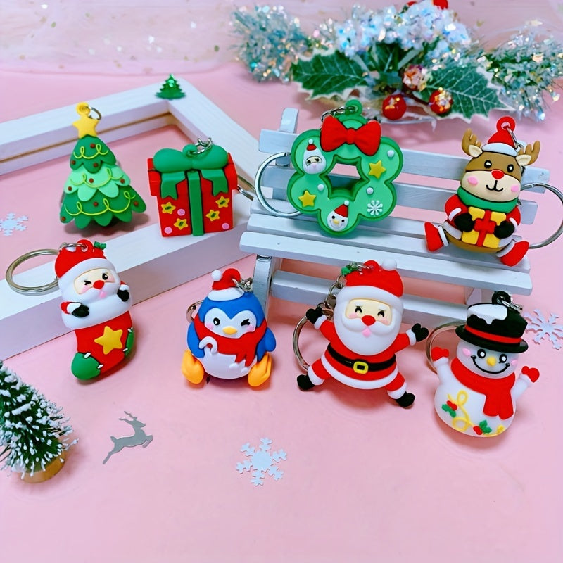 Juego de 25 llaveros de PVC festivos con dibujos animados de Navidad, anillos de pareja y charms navideños
