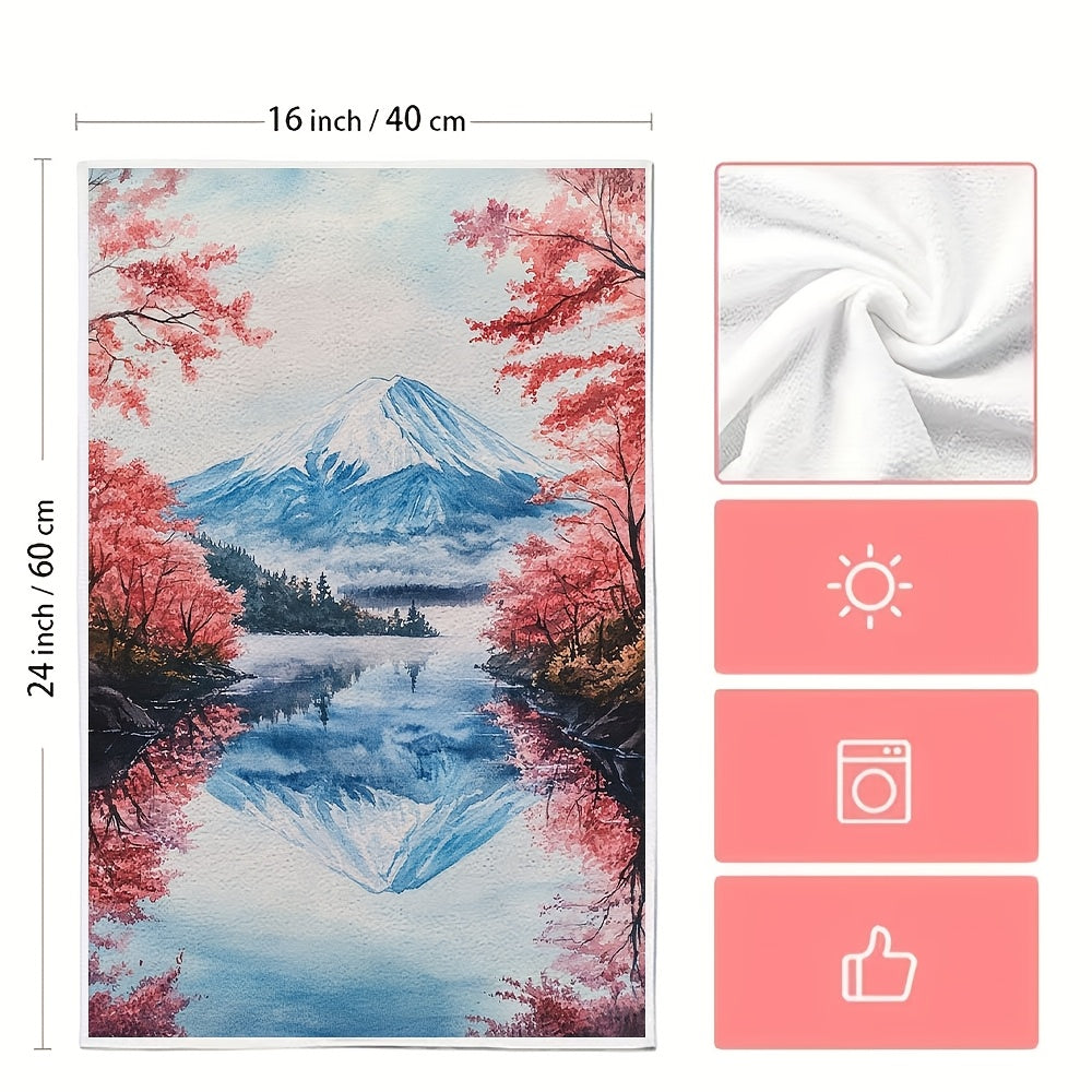 Set of 2 Ultra Plush Kitchen Towels Cherry Blossom and Hachiroku Patterns 40x60 cm