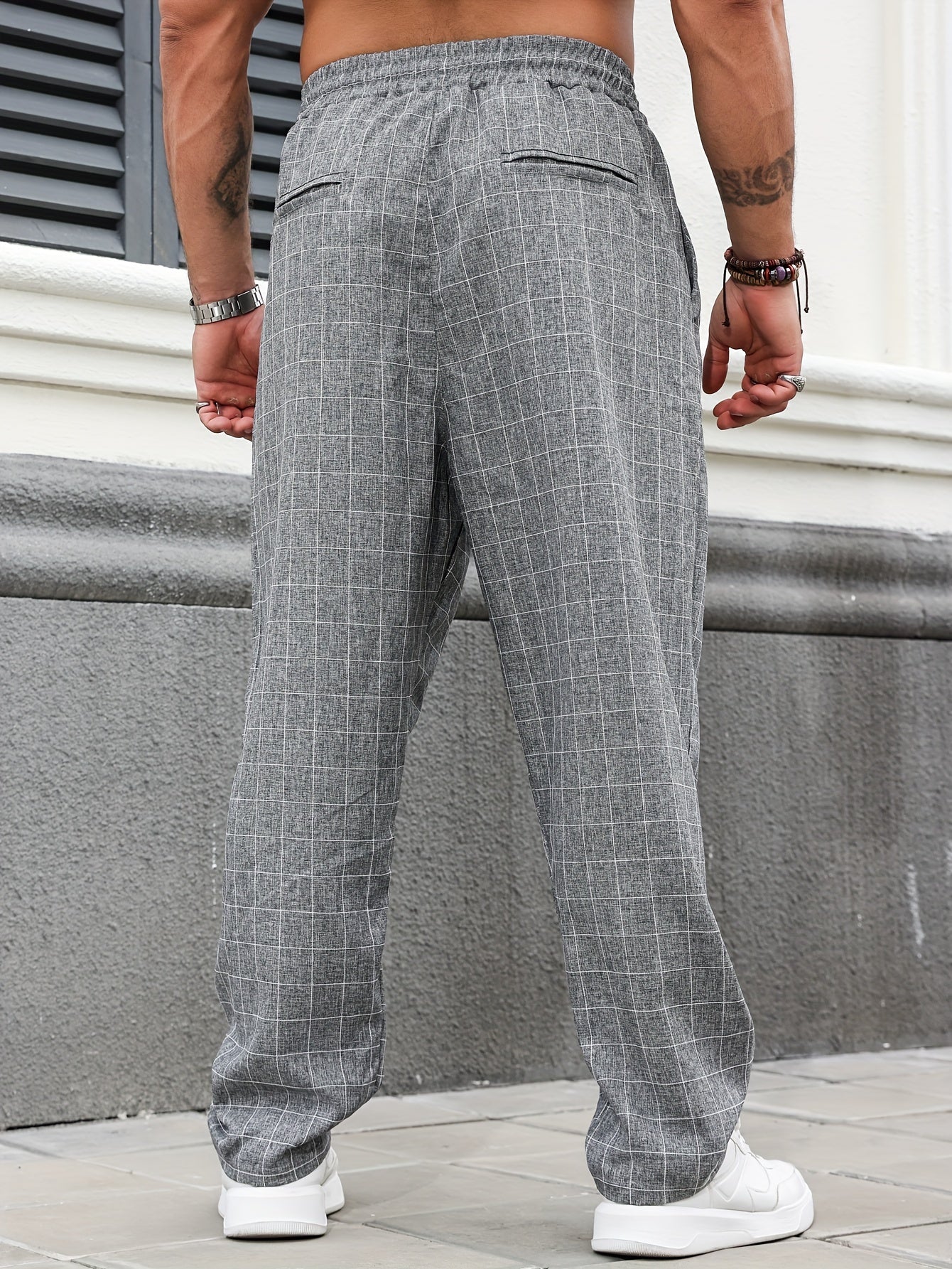 Plus Size Men's Oversized Plaid Pants Breathable Polyester All-Season