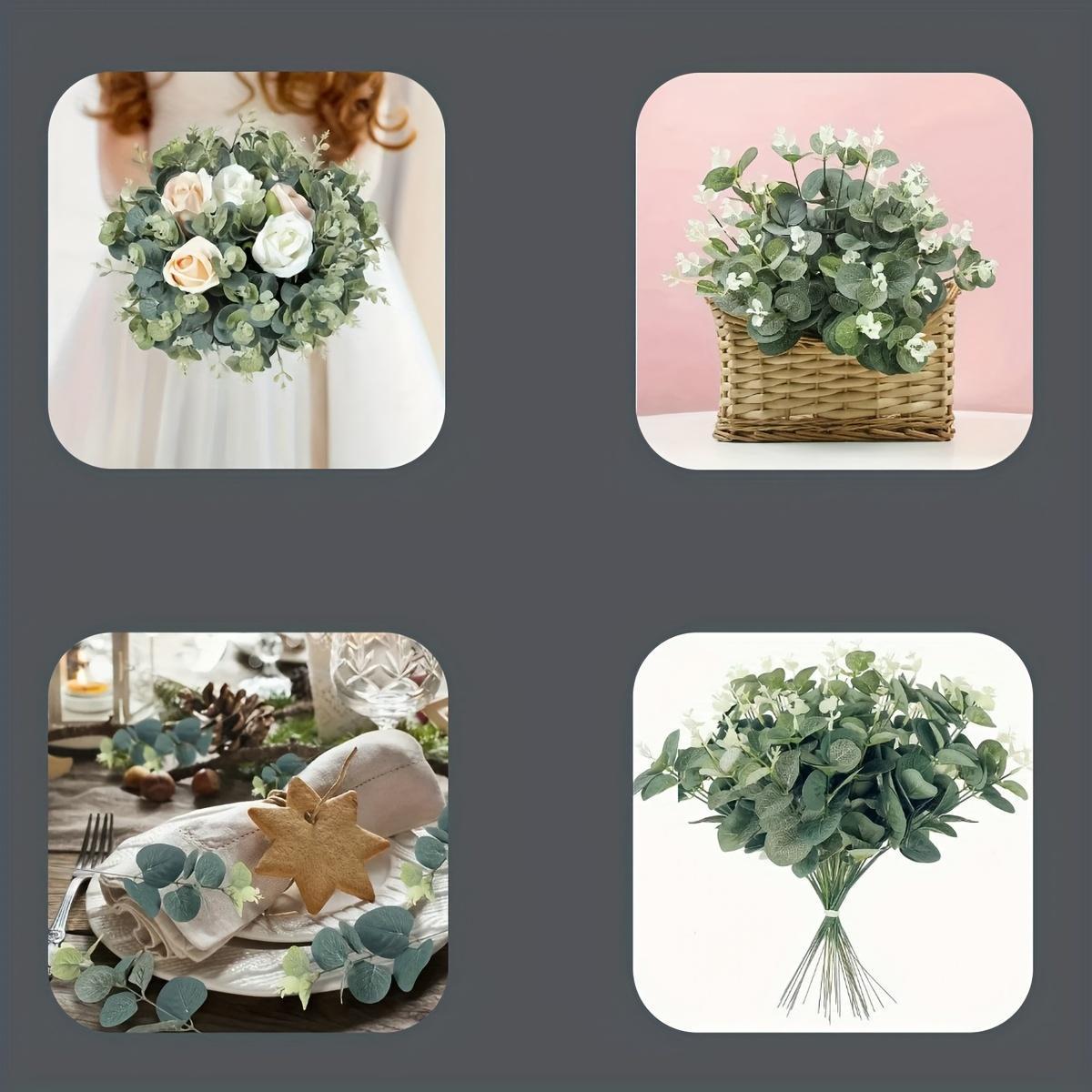 To'y bezaklari uchun 10 ta sun'iy eucalyptus barglari to'plami, guldo'zi va g'ishtlar uchun