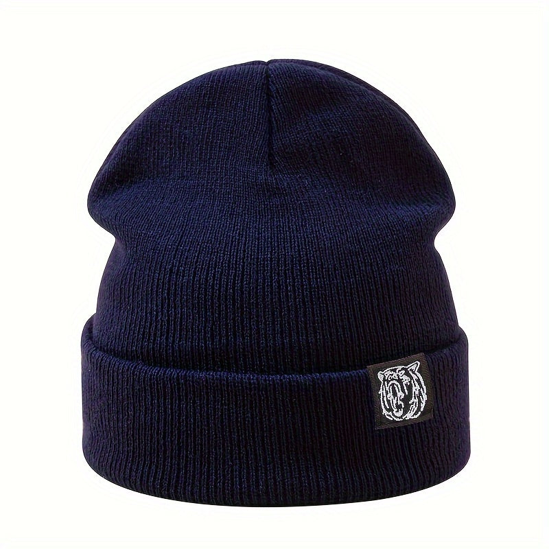 Вязаная шапка для активного отдыха осень-зима защита ушей логотип тигриная голова