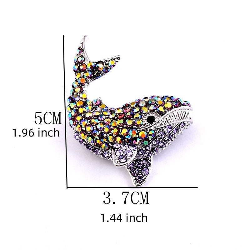 Unisex Crystal Shark Brooch with Rhinestones Sea Creature Jewelry