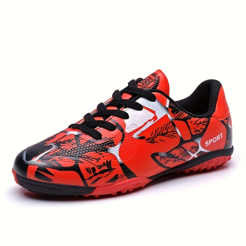 Youth Soccer Cleats for Boys Black Red Lace-Up Rubber Sole EVA Insole