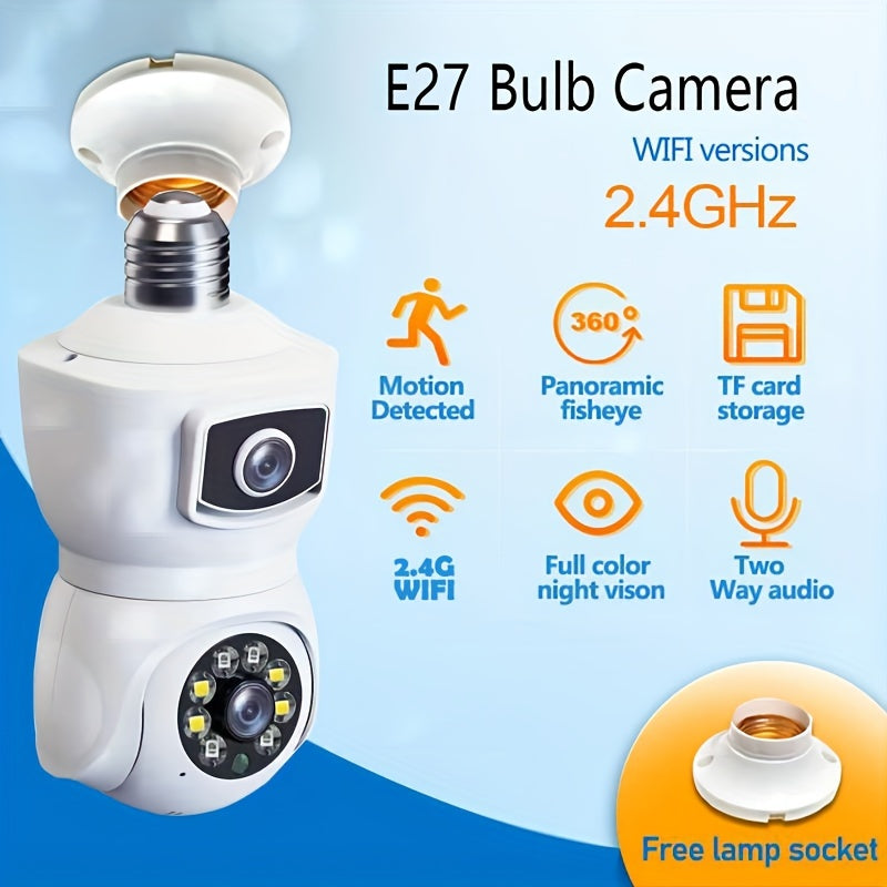HD PTZ Security Camera with 360° View Motion Detection 2CH Audio Indoor Outdoor E27 Socket