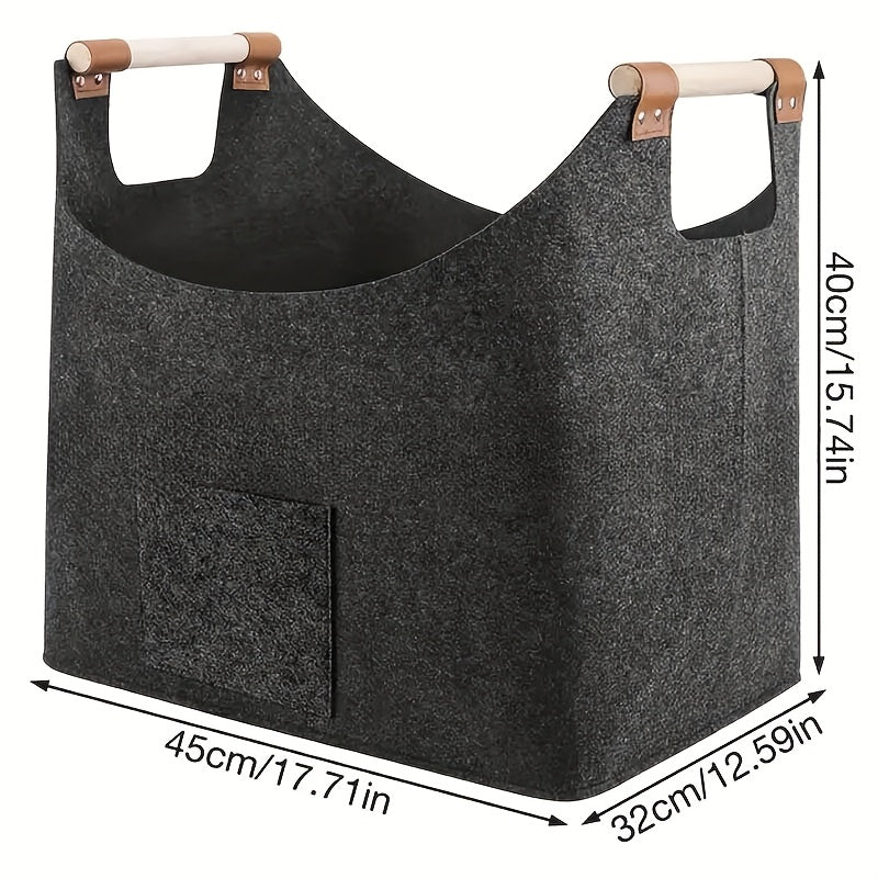 Durable Felt Storage Basket with Handles for Laundry Firewood and Household Use