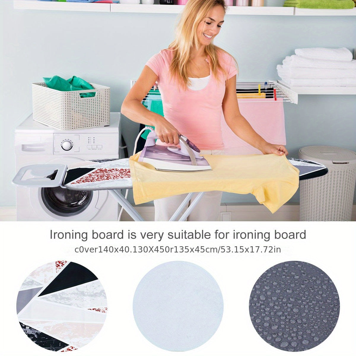 Cotton Ironing Board Cover 139.7x50.8cm Elastic Edges Scorch Resistant Home Hotel