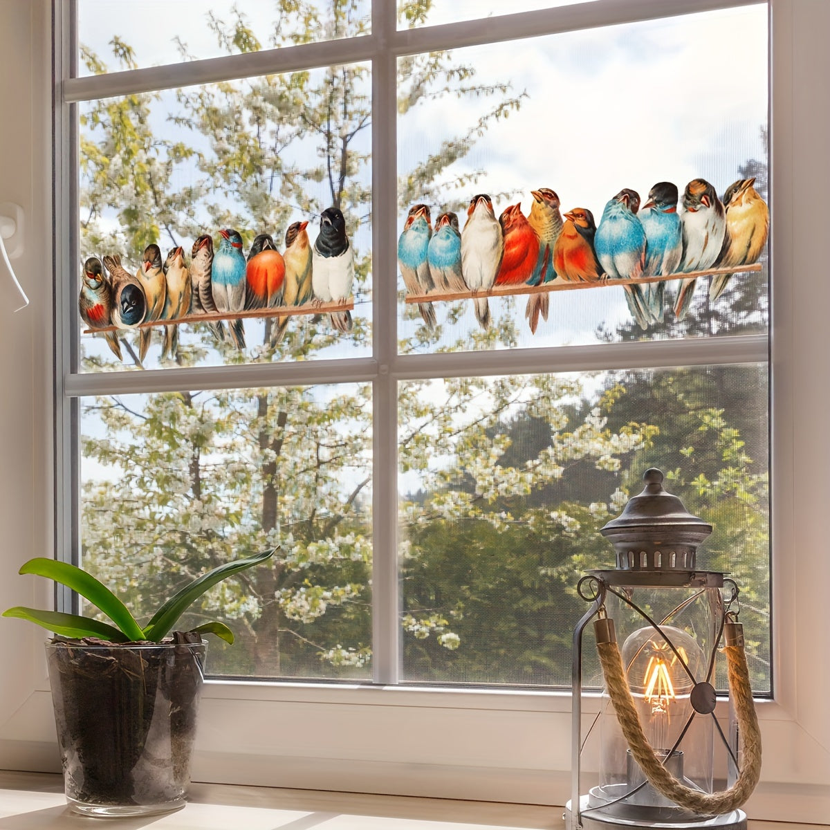 Colorful Bird Window Film Stickers 2PCS Reusable Privacy Decor 20x45cm