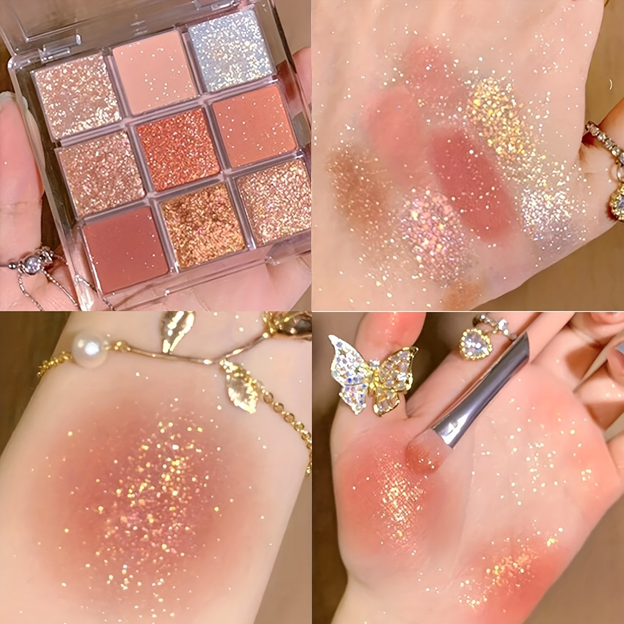 Paleta de sombras de ojos para mujer, paleta de 9 colores, cielo estrellado, mate, brillo, glitter, maquillaje