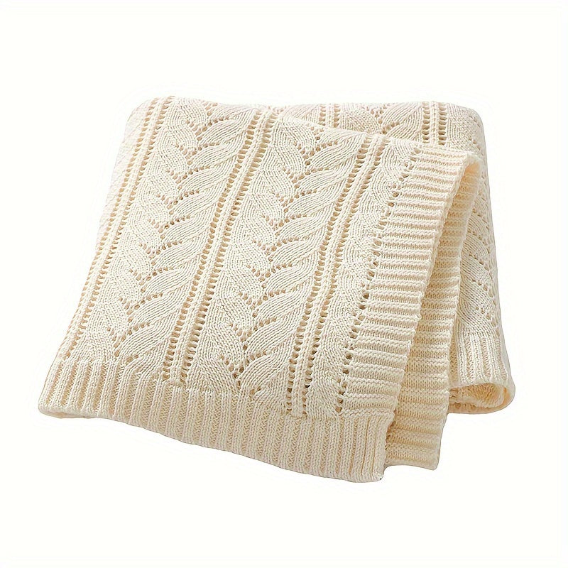 Manta de punto azul claro con patrón argyle de camello, suave algodón, cubierta versátil para cochecito