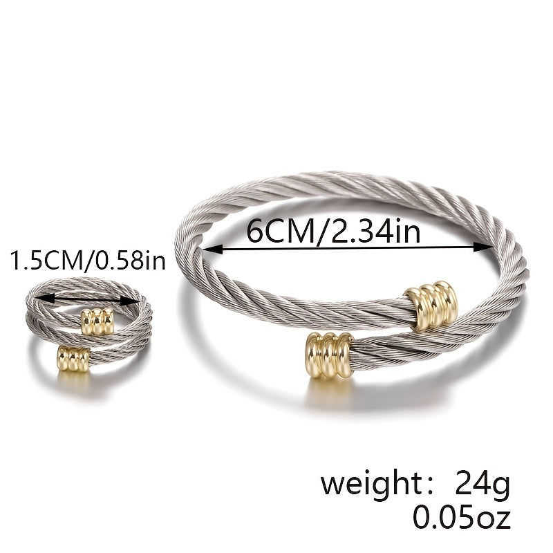 Hip Hop Jewelry Set with Vintage Open Bangle and Open Ring for Women