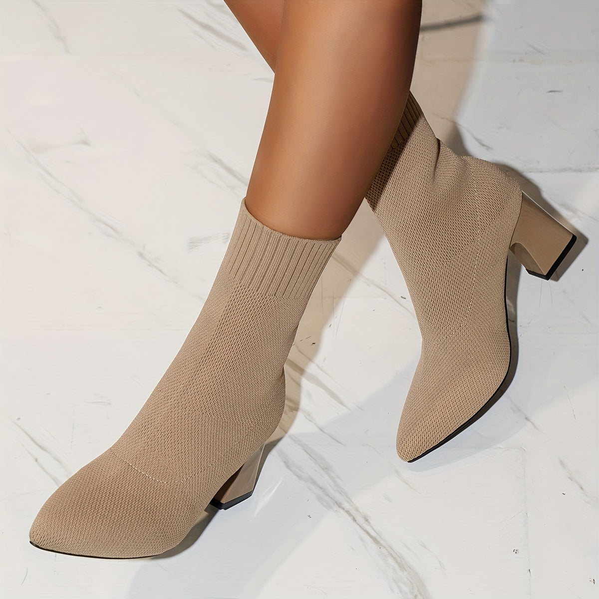 Women's Solid Color Chunky Heel Boots Casual Point Toe Slip On Dress