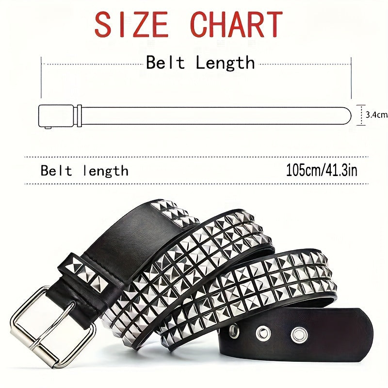 Women's Punk Style Rivet PU Leather Belt with Metal Buckle for Jeans