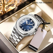 Men's Casual Square Alloy Watch with Calendar Water-Resistant Quartz
