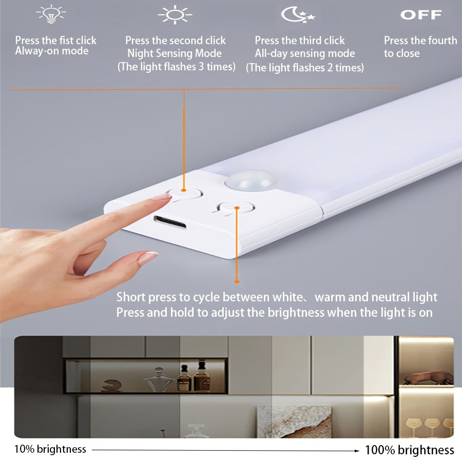 Rechargeable LED Motion Sensor Wall Light with Adjustable Brightness and Infrared Sensing for Closets and Stairways