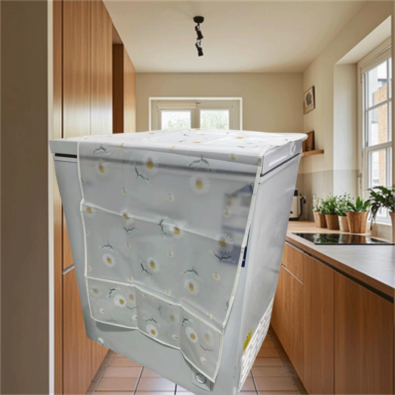 Funda duradera para refrigerador de PE con diseño floral y de cuchara de madera, a prueba de polvo, resistente a los arañazos y fácil de limpiar