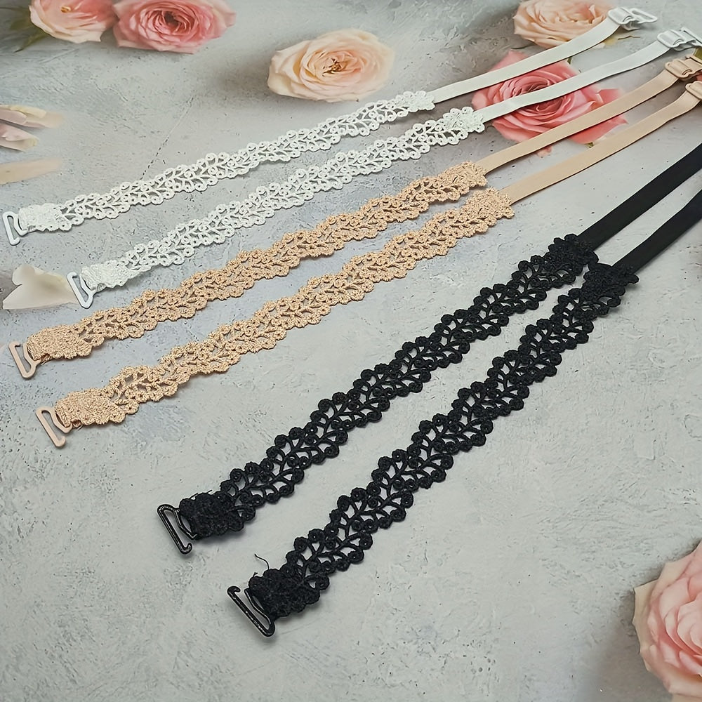 Women's Adjustable Floral Bra Straps in Beige White Black Polyester Lingerie Accessories