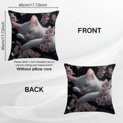 White Cat and Cherry Blossom Cushion Cover 45cm Machine Washable Sofa Bedroom Decor