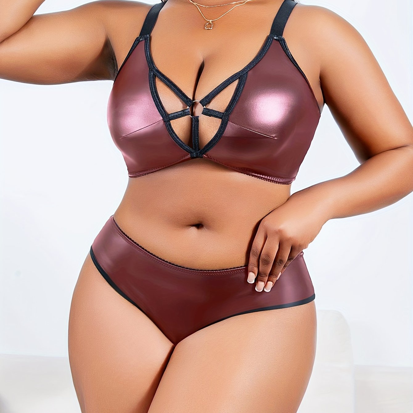 Plus-Size Shiny Lace Lingerie Set With Boxers for Performance Dance