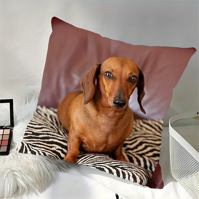 Dachshund Portrait Throw Pillow 18x18 Inches Polyester Zipper Cover Home Decor